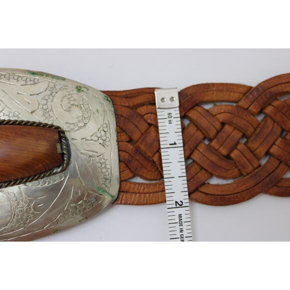 Morocco Braided Brown Belt M/L Chico's Leather Boho Silver Metal Buckle Vintage - Picture 11 of 12